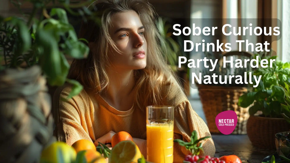 sober curious drinks, non-alcoholic party drinks, juice after drinking, hangover juice, cold-pressed juice, alcohol alternative drinks, sober party drinks, morning recovery juice, healthy party drinks, juice for hangover, natural energy drinks, 